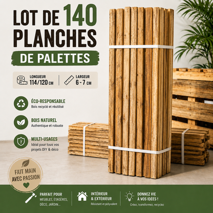 Lot de 140 planches de palettes - 114/120cm